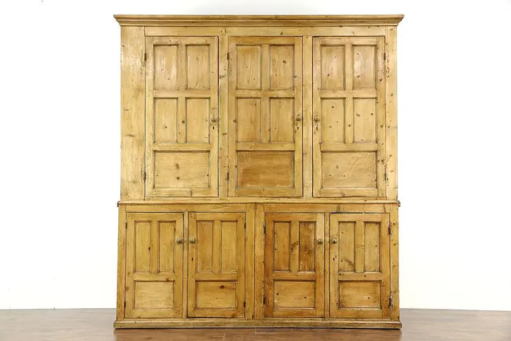Irish Pine Antique 1850's Country Pine Primitive Cabinet 89" Pantry Cupboard