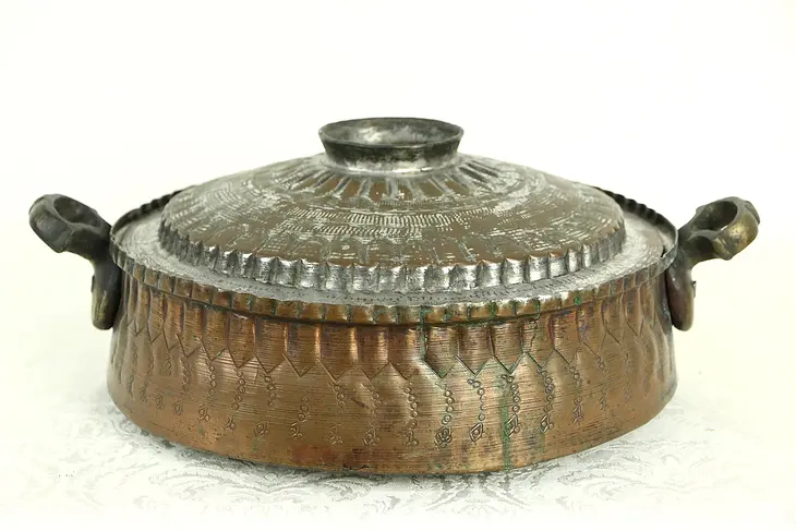 Copper Hand Hammered Serving Pan with Lid, Turkey