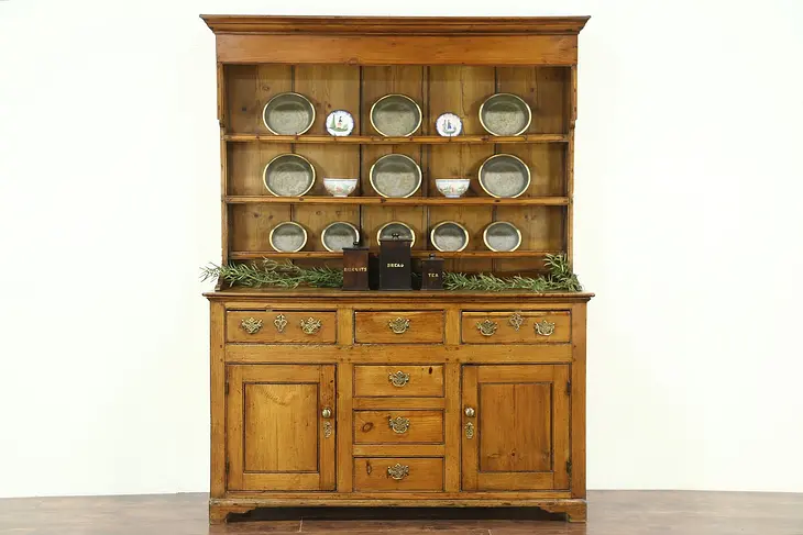 Country Pine Antique Welsh Dresser, Sideboard or Pantry Pewter Cupboard, British