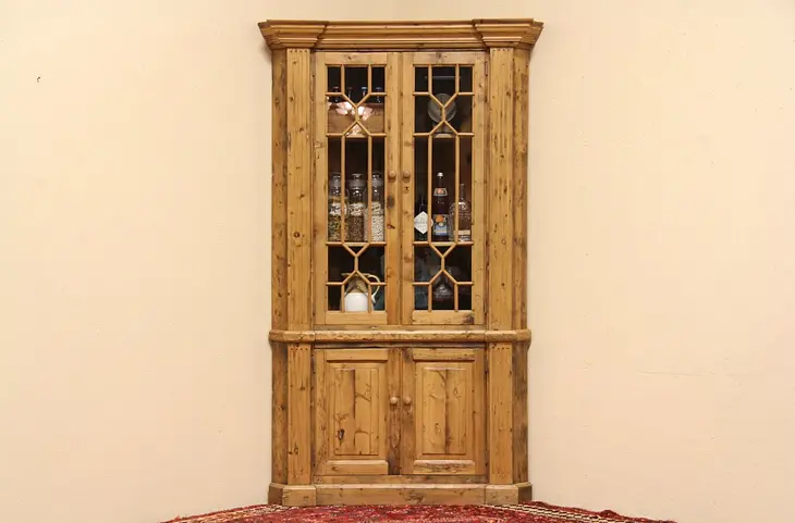 Country Pine Corner Cupboard or Cabinet, Georgian Grillwork
