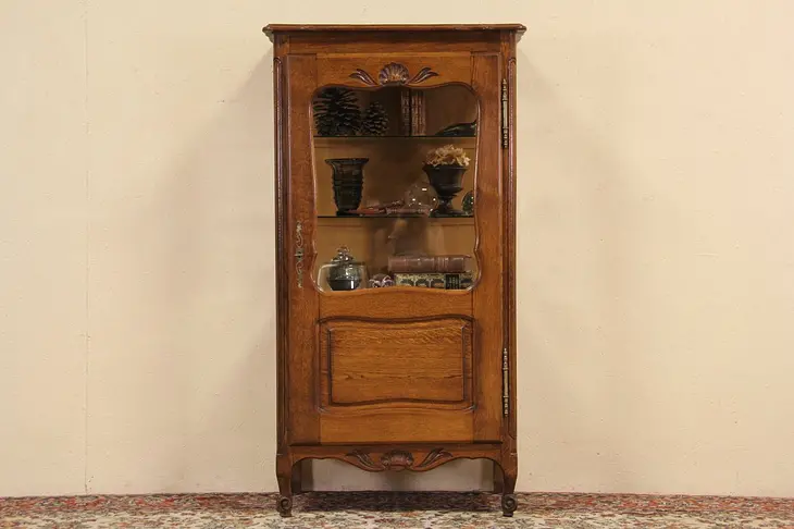 Country French 1940's Vintage Oak China or Curio Display Cabinet