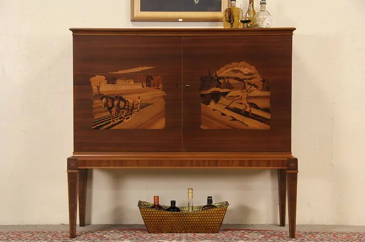 Art Deco Plowing & Lumberjack Bar or China Cabinet, Sideboard