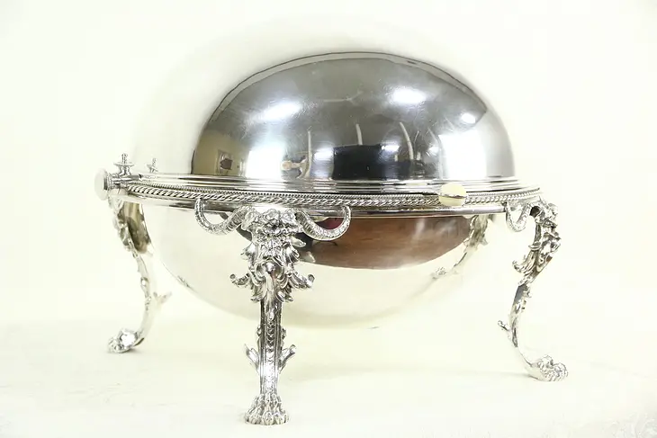 English Antique Silverplate Oval Dome Server & Liners, Signed Elkington