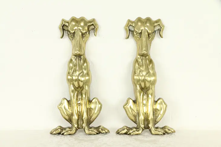 Pair of Cast Brass Dog Sculptures, Antique Salvage #31744