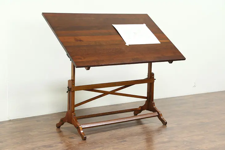 Architect Drawing Table or Artist Desk, Oak & Pine Antique Wine Table, Post