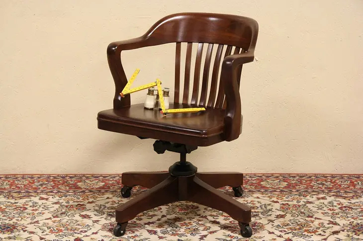 Swivel Walnut Vintage Adjustable Office Desk Armchair