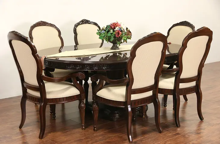 Bernhardt Signed Round Cherry Dining Set, Table & Leaf, 6 Armchairs