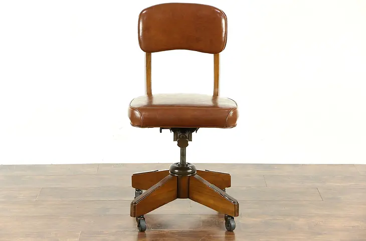 Midcentury Modern 1957 Vintage Swivel Adjustable Desk Chair, Signed Indiana
