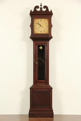 Ithaca Cherry Antique 1910 Grandfather Tall Case Clock, Quartz Battery Movement