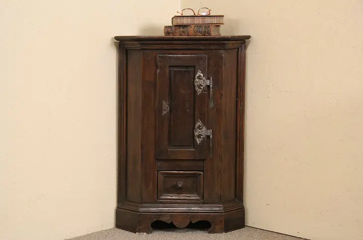 Norwegian 1860 Antique Corner Cabinet, Secret Compartment