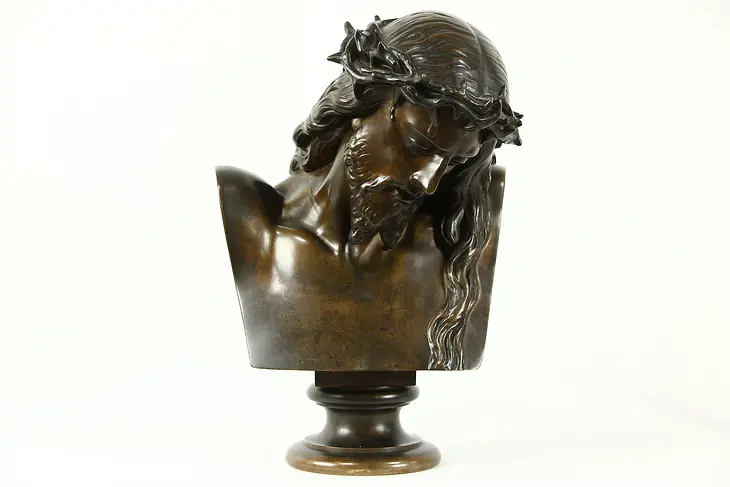Jesus with a Crown of Thorns Mid 1800's French Bronze Sculpture Signed Clesinger
