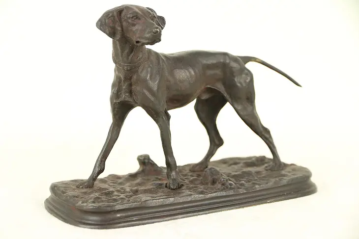 Hunting Dog Antique French Bronze Sculpture, Signed P. J. Mene #29743
