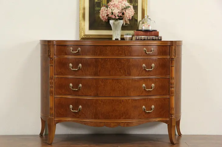 Curved Satinwood Console Cabinet, Chest or Dresser, 1940's Vintage