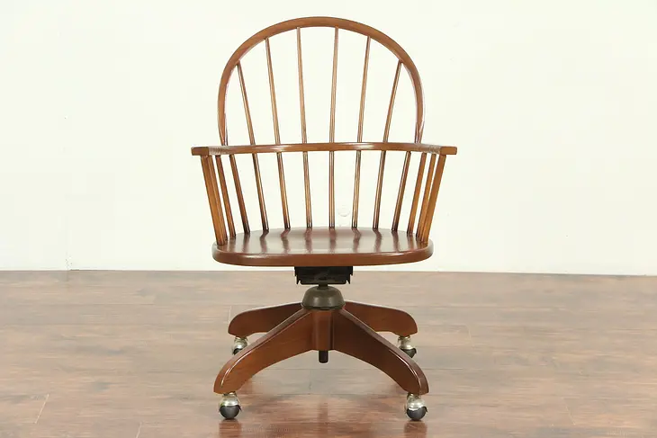 Nichols & Stone Signed Windsor Swivel Adjustable Oak Vintage Desk Chair #29017