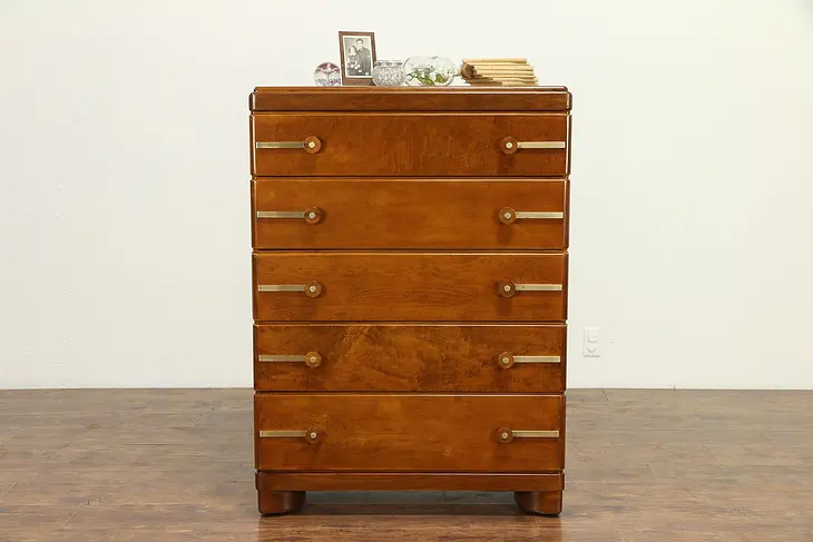 Midcentury Modern Streamline Vintage Tall Chest or Dresser, Deskey #31676
