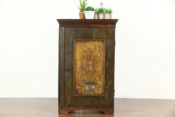 Hand Painted 1760's Antique Cupboard or Cabinet, Original Working Lock