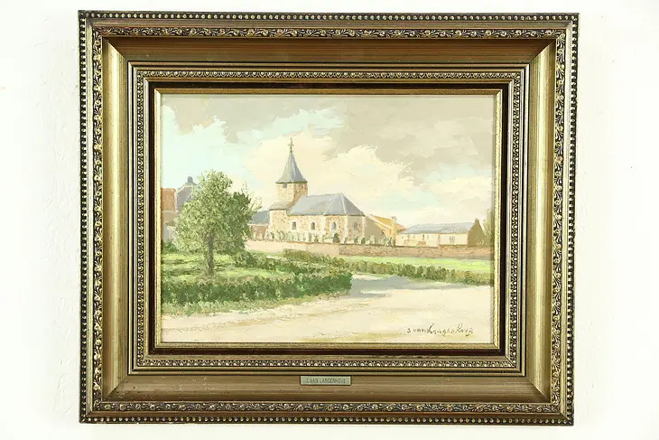 Church in Holland, Vintage Original Oil Painting, Signed Langenhove