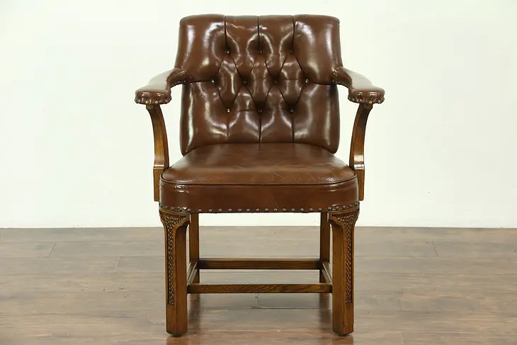 Romweber Viking Oak 1984 Vintage Leather Library or Desk Chair #28862