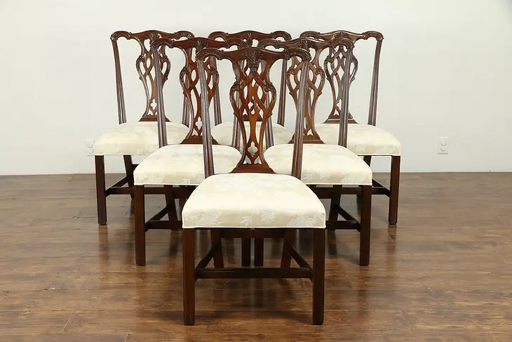 Georgian Style Set of 6 Vintage Mahogany Dining Chairs, Ethan Allen #30968