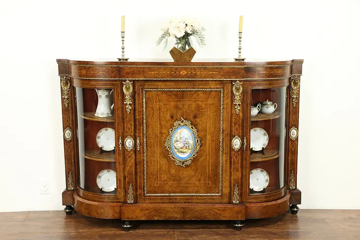 Burl China Display or Hall Console Cabinet, Sideboard, Sevres Porcelain 30981