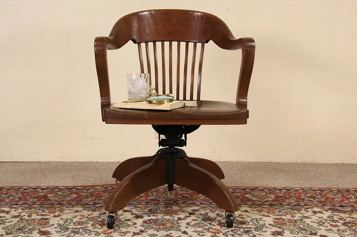 Oak Swivel Adjustable Desk Chair, Pat. 1925