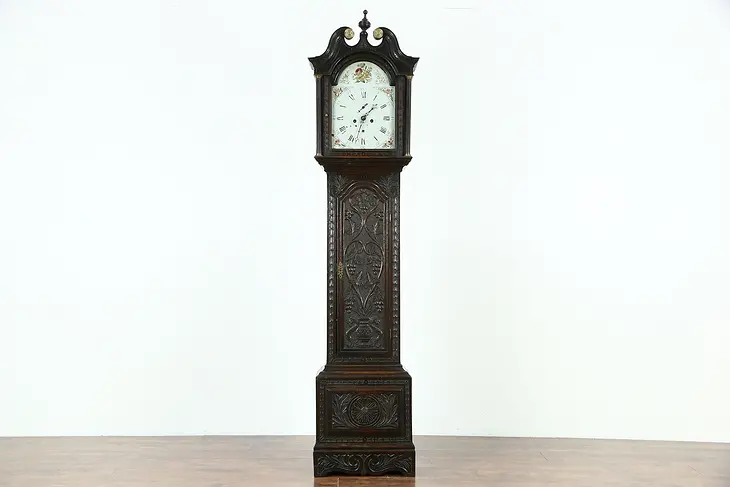 Scottish Georgian 1820 Antique Oak Grandfather Clock, Signed Th. Ivory of Dundee