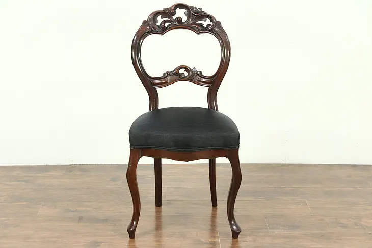 Victorian Antique 1850's Hand Carved Walnut Chair, Horsehair Upholstery