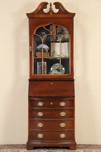 Cherry Narrow Vintage Secretary Desk & Bookcase