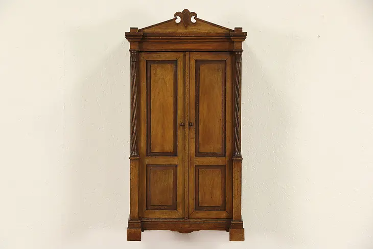 Miniature Child Size European 1870's Antique Pine Armoire or Hanging Cupboard