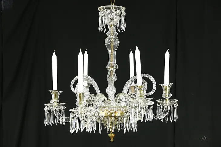 Crystal Cut Glass 1850's Antique 6 Candle Non Electric Chandelier