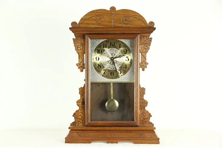 Victorian Eastlake 1890 Antique Walnut Shelf or Mantel Clock New Quartz Movement