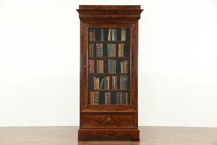 Empire Mahogany Antique Armoire or Library Bookcase, Adjustable Shelves, Germany