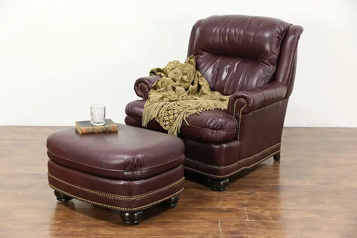 Club Chair & Ottoman Set, signed Leather Master
