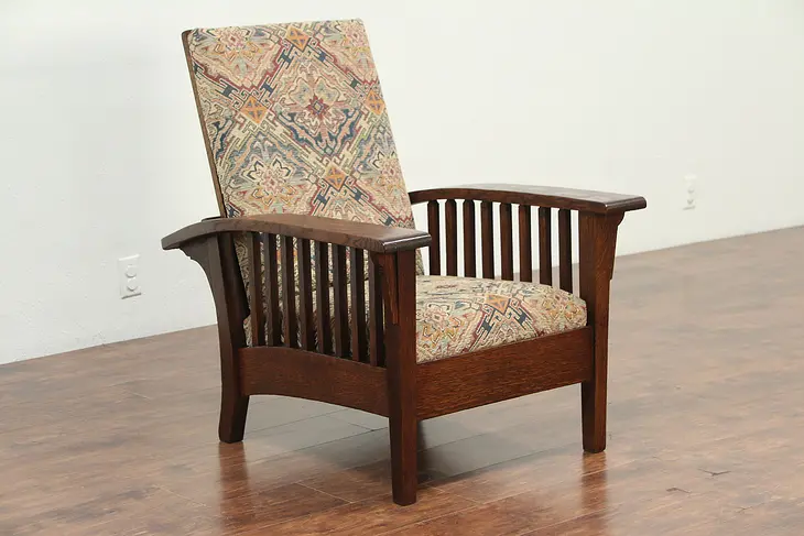 Arts & Crafts Antique Craftsman Morris Reclining Chair, New Upholstery #29066