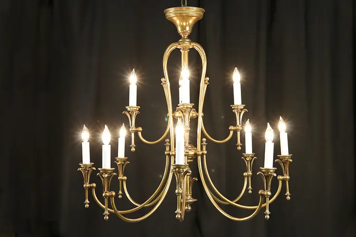 Dark Brass Vintage 12 Candle Double Tier Chandelier #31076