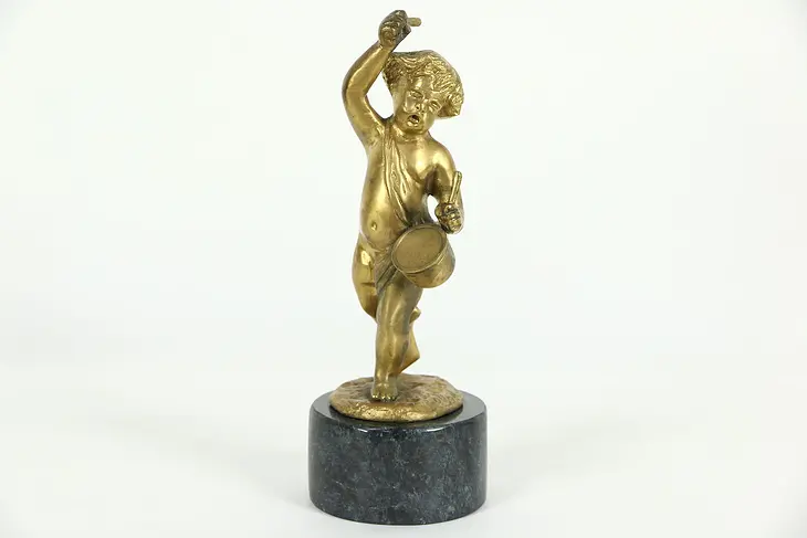 Bronze Vintage Sculpture of Cherub Playing Drum, After Clodion No. 2