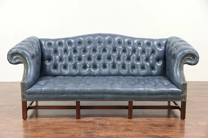 Chesterfield Tufted Leather Vintage Sofa, Brass Nailhead Trim #29423