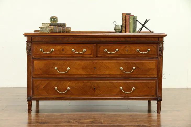 Walnut Antique Louis XVI Style Chest or Dresser, Secret Jewelry Drawer #30313