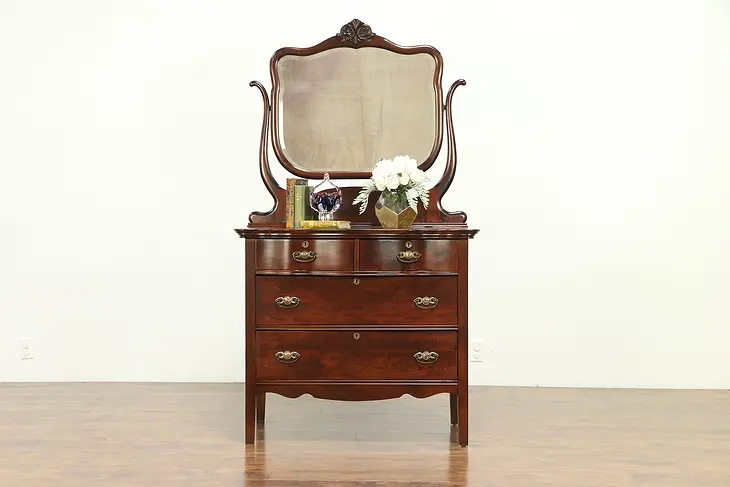Victorian Antique 1900 Chest or Dresser, Beveled Swivel Mirror #30682