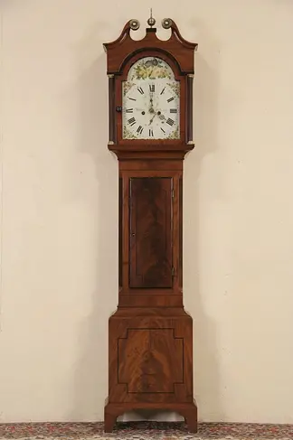 Georgian 1790 English Tall Case Grandfather Clock, Signed Riviere of Cheltenham