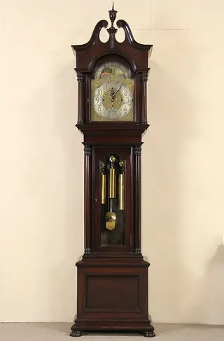 Elliott of London Tall Case 1890's Antique 5 Tube Clock, Sold by Horner NYC