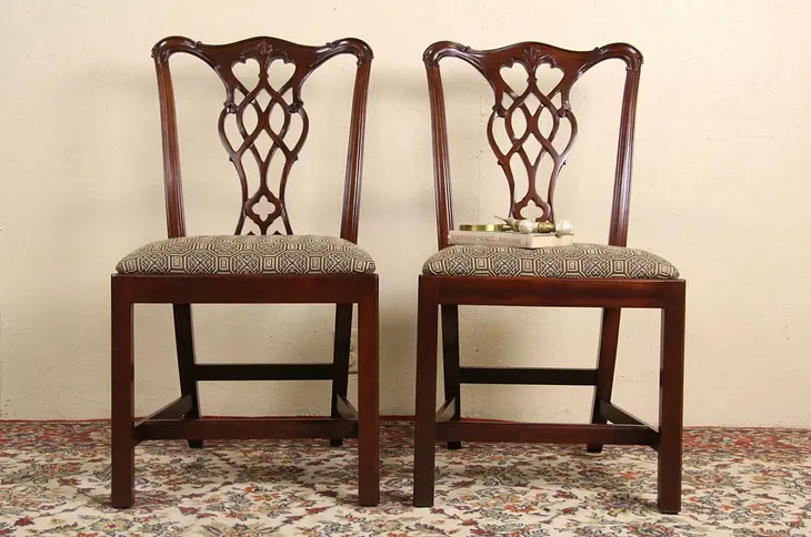 Pair of Signed Councill Vintage Georgian Side or Dining Chairs