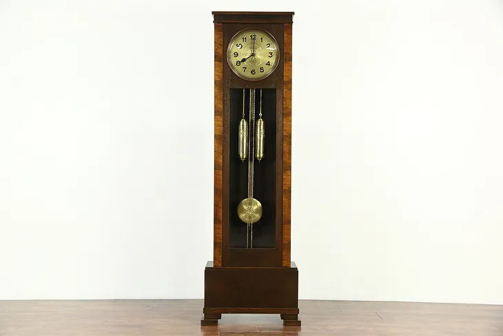 German Long Case or Grandfather 1910 Antique Clock, Oak Case