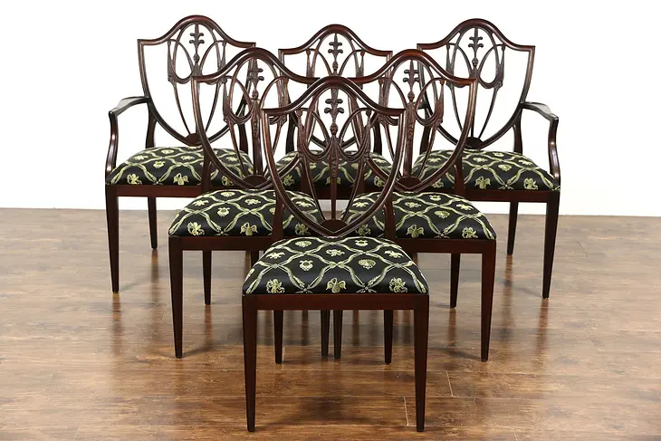 Set of 6 Traditional Shield Back Vintage Dining Chairs, New Upholstery