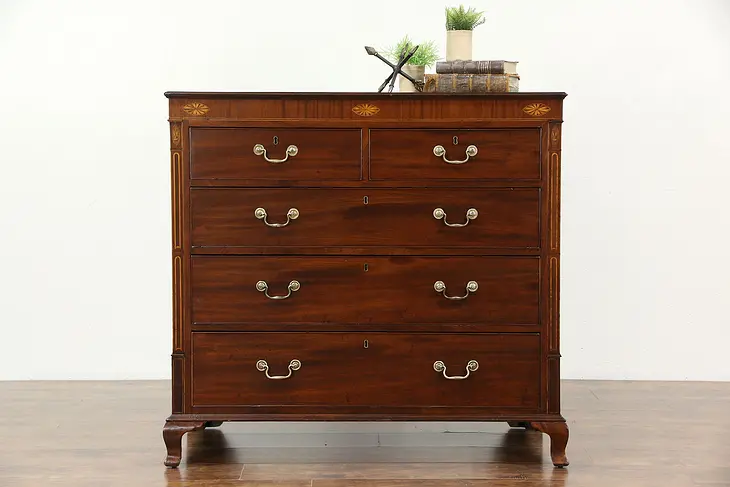 Mahogany & Marquetry Antique 1860 Hall Chest or Dresser, England