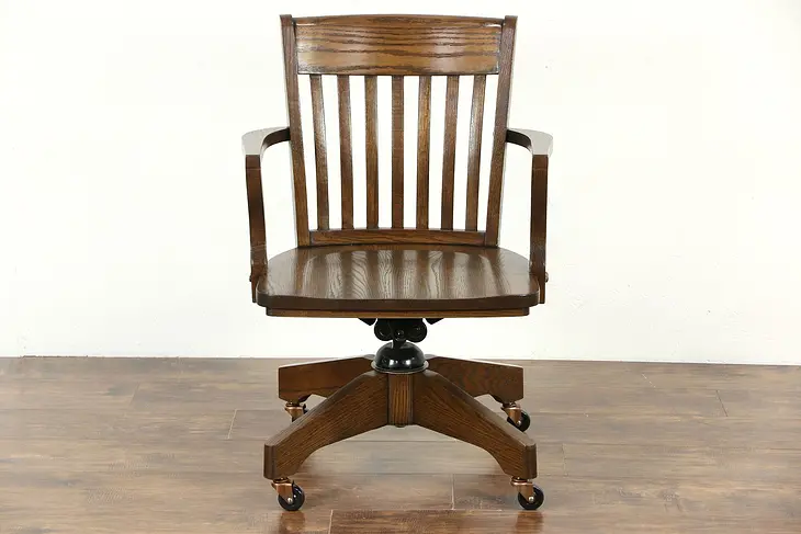 Oak Swivel Adjustable Vintage Swivel Desk Chair