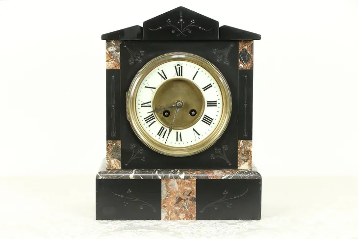 French Antique 1880 Classical Marble Mantel Clock #31102