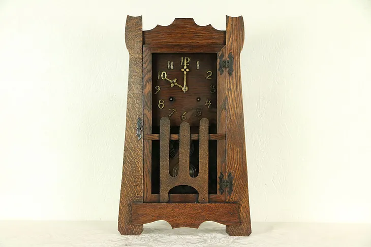 Mantel Mission Oak Arts & Crafts Antique Craftsman Clock, New Haven  #29257