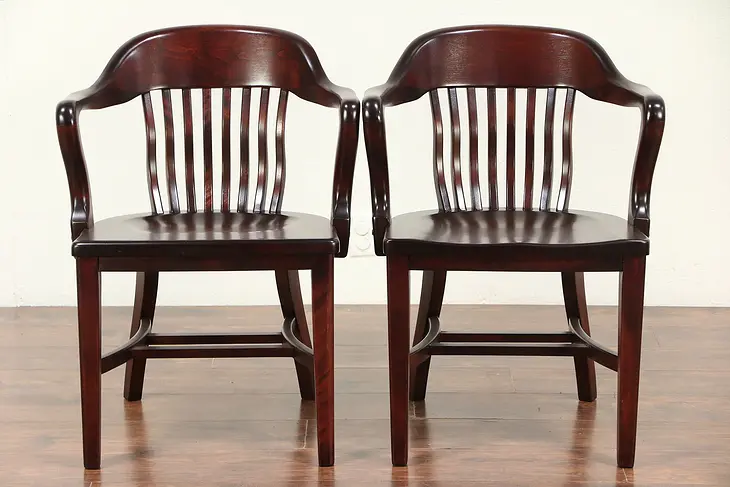 Pair of Birch Antique Banker, Library or Office Chairs #29459