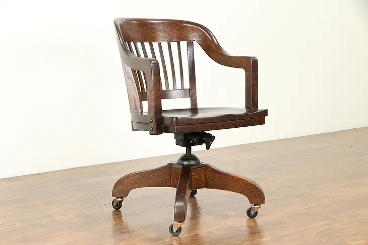 Oak Quarter Sawn 1915 Antique Swivel Adjustable Desk Chair #30923